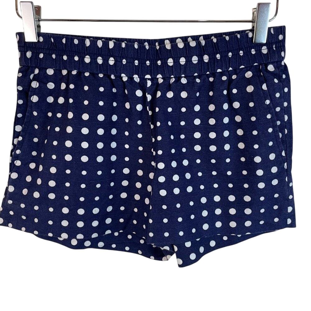 J. Crew Factory Navy & White Polka Dot Linen Blend Shorts Size 0
